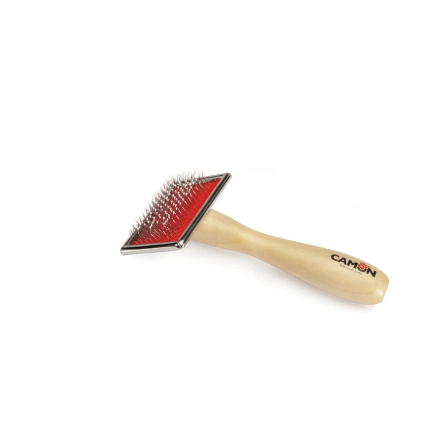 CAMON Bürste mit Holzgriff, L, Hundebürste, 6x12cm