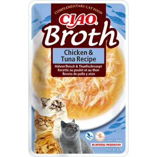 INABA Ciao Broth, Huhn und Thunfisch, Beutel getreidefreies Katzennassfutter, (in Suppe), 40g