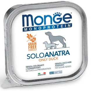 MONGE Monoprotein, XS-XL, Duck, tray, single protein grain-free wet food for dogs, (paté), 150g
