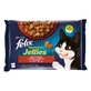 PURINA Felix Sensations, 2 Geschmacksrichtungen (Rind und Huhn), Mischpackung, Beutel Katzennassfutter, (in Aspik), 85g x 4