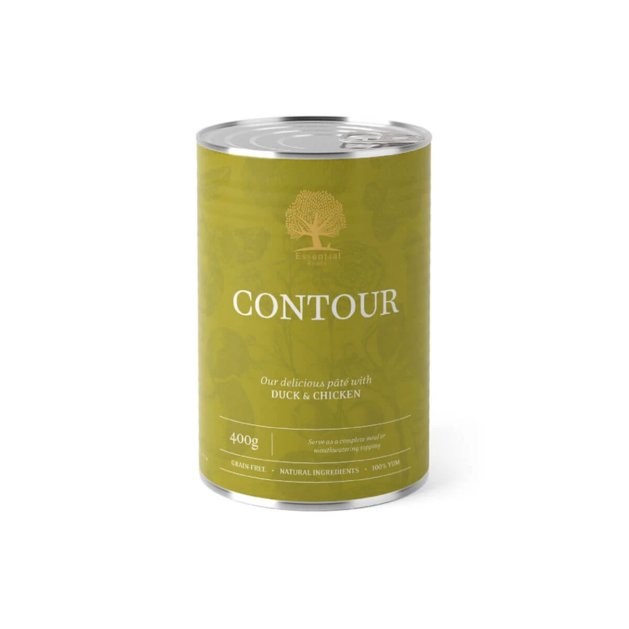 ESSENTIAL Contour, XS-XL, Pato y Pollo, comida húmeda en lata sin cereales para perros senior, obesidad, (paté), 400g
