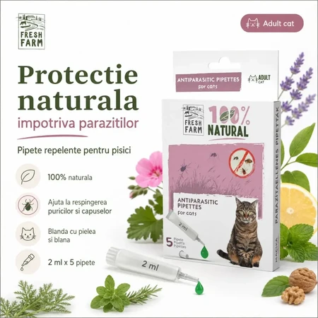 FRESH FARM, natuurlijke uitwendige ontworming voor katten, afweer pipet, 2ml x 5st
