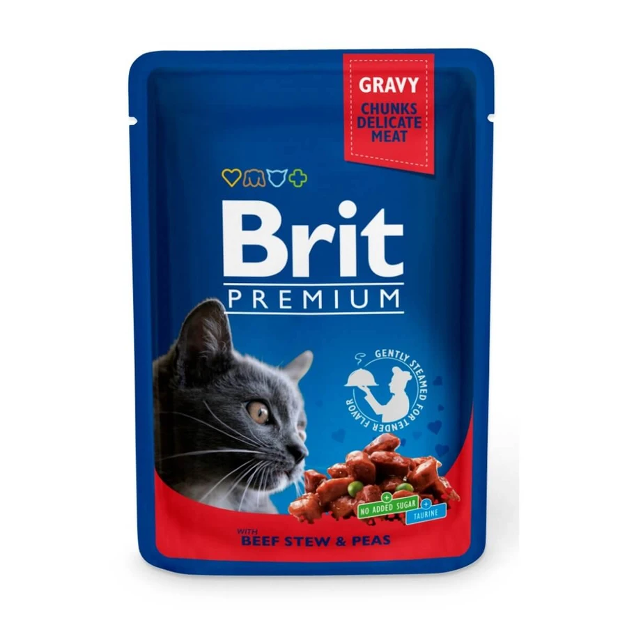 BRIT Premium, Ternera y Guisantes, sobre comida húmeda para gatos, (en salsa), 100g