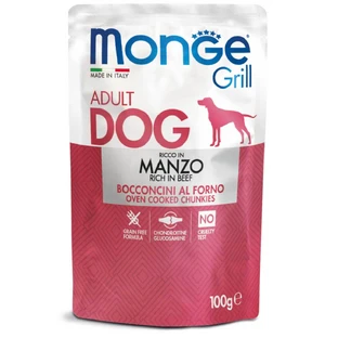 MONGE Grill, XS-XL, Rundvlees, zakje vochtig hondenvoer, (op eigen sap), 100g
