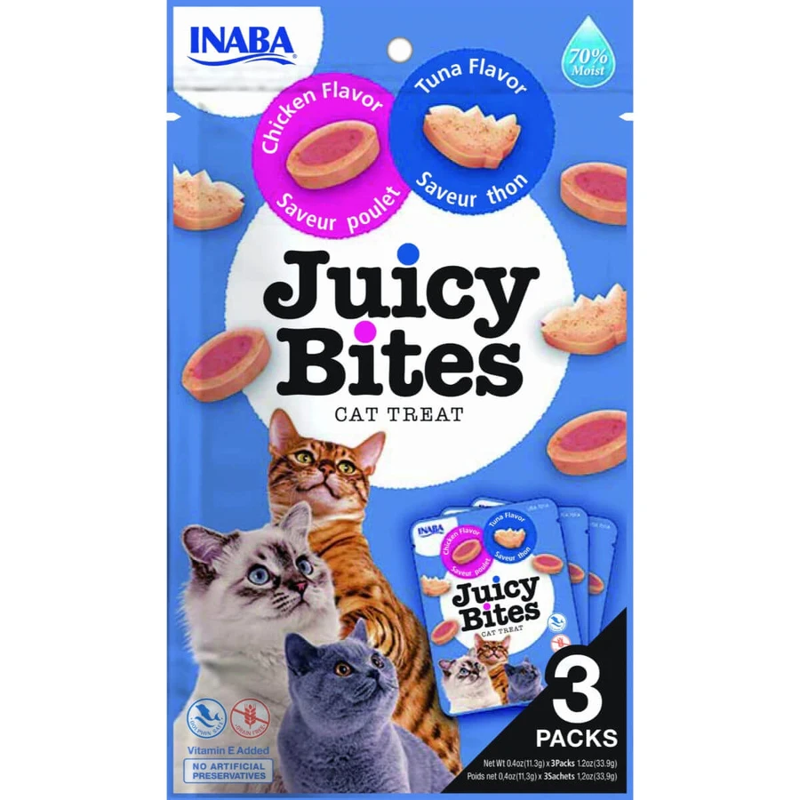 INABA Churu Juicy Juicy Bites, Thunfisch und Huhn, getreidefreier Belohnungsbeutel für Katzen, semi-small, 33,9g