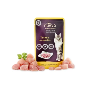 NUEVO Sensitive, Truthahn, Beutel getreidefreies Nassfutter für Katzen, Verdauung, Immunsystem & Allergien, (Pastete), 85g