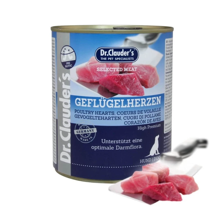 DR. CLAUDER'S Selected Meat, XS-XL, Chicken Hearts vochtig hondenvoer in blik, (op eigen sap), 800g