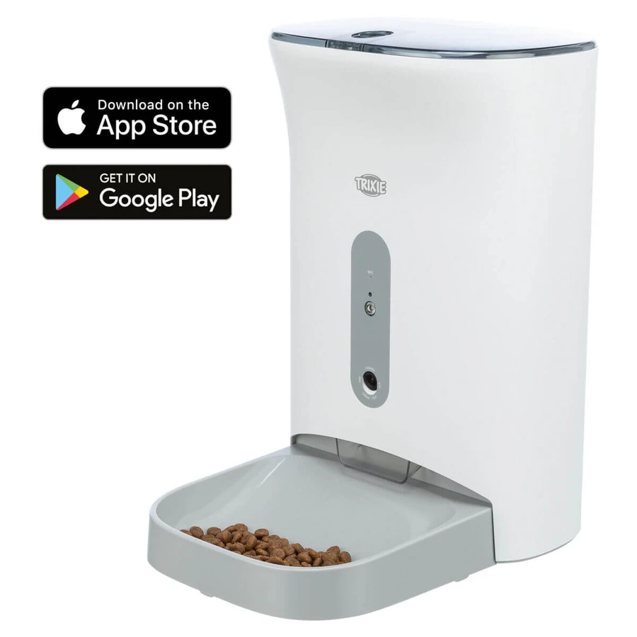 TRIXIE Smart TX820, mangeoire automatique pour chiens et chats, 1 bol carré, programmable, application mobile, plastique, blanc et gris, XS-S(4.5l, ⌀1.5cm, 38x19cm)
