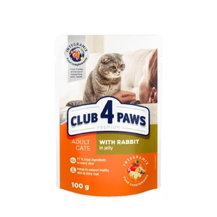 CLUB 4 PAWS Premium, Conejo, sobre comida húmeda para gatos, (en aspic), 100g
