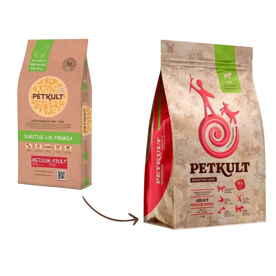 PETKULT Sensitive Care Adult Medium Breed, M, Agneau et riz brun, nourriture sèche pour chiens, allergies, 3kg