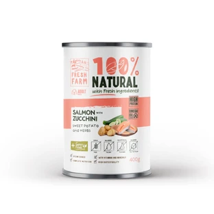 FRESH FARM Coarse XS-XL, Lachs und Zucchini, getreidefreies feuchtes Hundefutter in Dosen, (Pastete), 400g