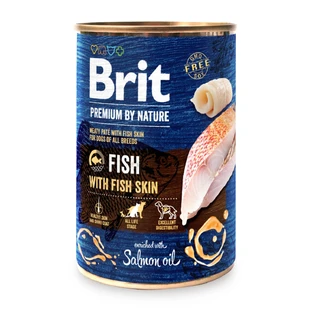 BRIT Premium by Nature, XS-XL, Pescado y Piel de Pescado, comida húmeda en lata sin cereales para perros, (en su propio jugo), 800g