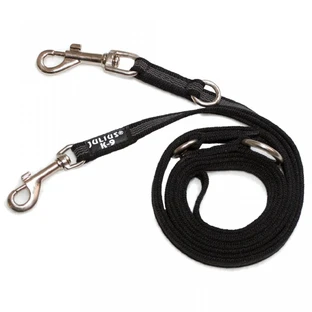 JULIUS-K9 Color & Gray, double adjustable leash with leash handle for dogs, 2 dogs, 50kg, textile, tape, 20mm x 2.2m, black