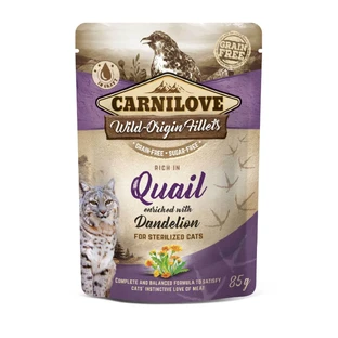 CARNILOVE Sterilized, Fillet of Quail Fillet with Dandelion, sachet of wet food without cereals for sterilized cats, (in sauce), 85g