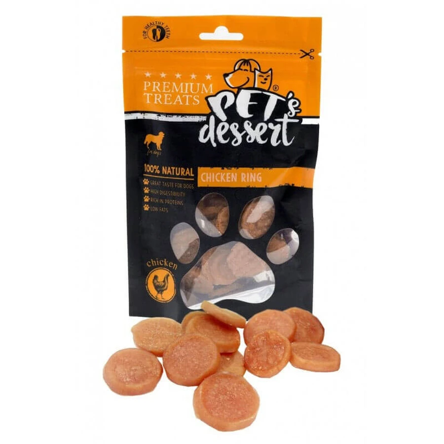 PET'S DESSERT Rings, XS-XL, Chicken, cereal-free reward pouch dogs, 80g