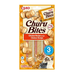 INABA CIAO Churu Bites, Huhn, getreidefreie Katzenleckerlis, gefüllte Pellets, 10g x 3