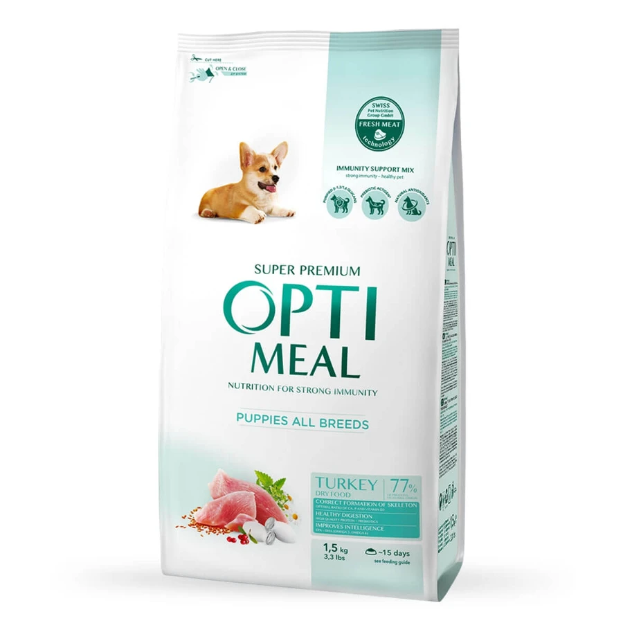 OPTIMEAL Junior, XS-XL, Dinde, croquettes pour chiens juniors, 1.5kg