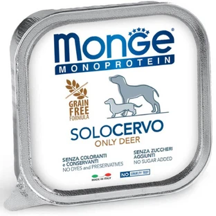 MONGE Monoprotein, XS-XL, deer, single protein grain-free wet dog food, (pate), 150g