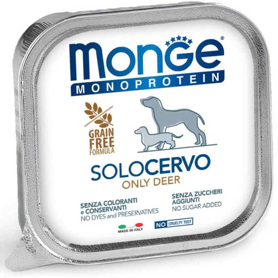 MONGE Monoprotein, XS-XL, deer, single protein grain-free wet dog food, (pate), 150g