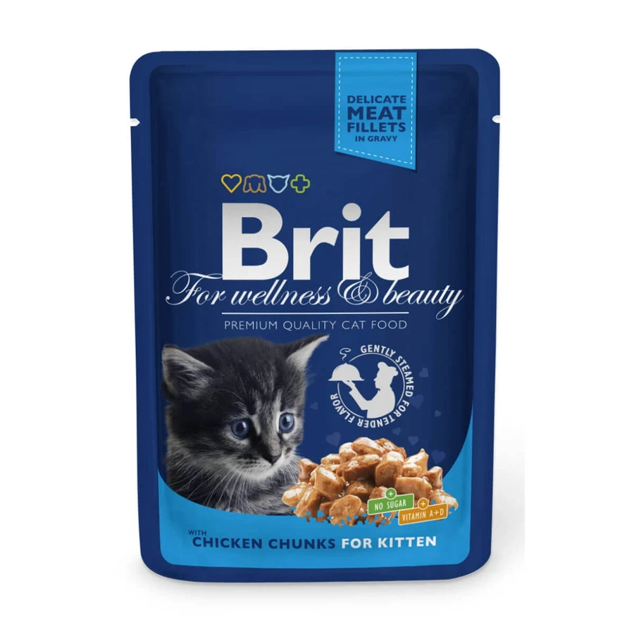 BRIT Premium Kitten, Huhn, Sachet Nassfutter für junge Katzen, (in Sauce), 100g