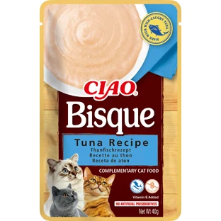 INABA Ciao Bisque, Atún, sobre de comida húmeda sin cereales para gatos, (puré), 40g