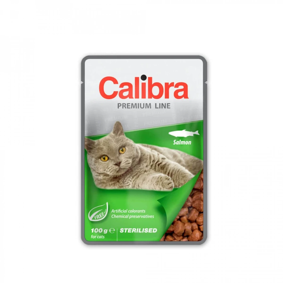 CALIBRA Premium Line Sterilized, Salmon, sachet de nourriture humide pour chats stérilisés, (dans son propre jus), 100g