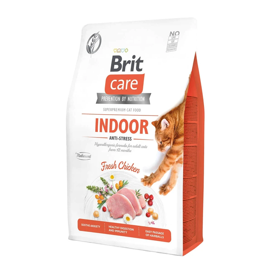 BRIT Care Indoor Anti-Stress, Pollo, alimento seco sin cereales para gatos, antiestrés, 400g
