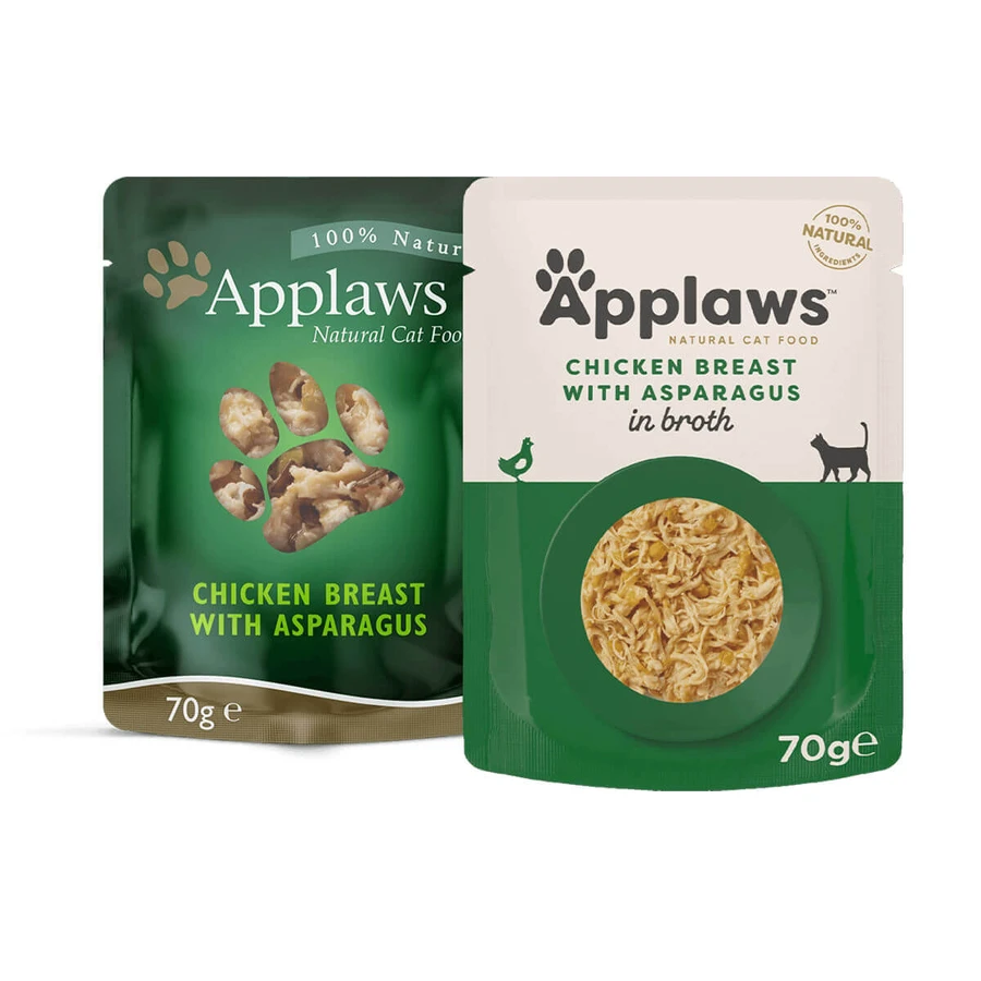 APPLAWS, Hühnerbrust und Spargel, Beutel Nassfutter für Katzen, (in Suppe), 70g