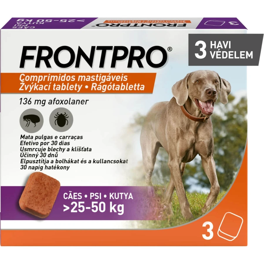 FRONTPRO, uitwendige ontworming honden, XL(25 - 50kg), kauwtabletten, 136mg x 3st