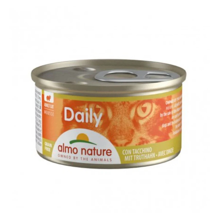 ALMO NATURE Daily Cat, Pavo, comida húmeda en lata sin cereales, (paté), 85g