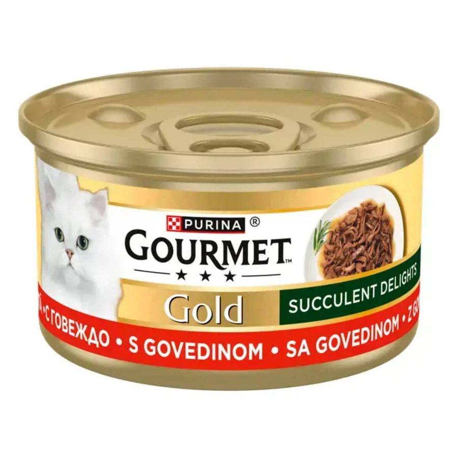 GOURMET Gold Succulent Delights, Rundvlees, nat kattenvoer in blik, (in saus), 85g