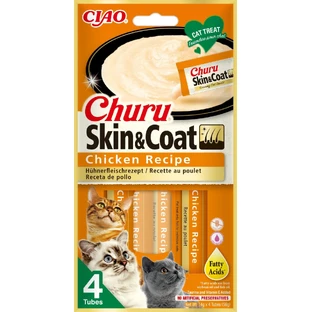 INABA Churu Churu Skin&Coat, Huhn, Sachet getreidefreie funktionelle Belohnung für Katzen, Haut & Fell, (Topping), 56g