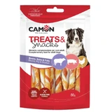 CAMON Zweifarbige Fellrollen, XS-XL, Rind- und Schweinefleisch, Belohnungsbeutel für Hunde, 80g