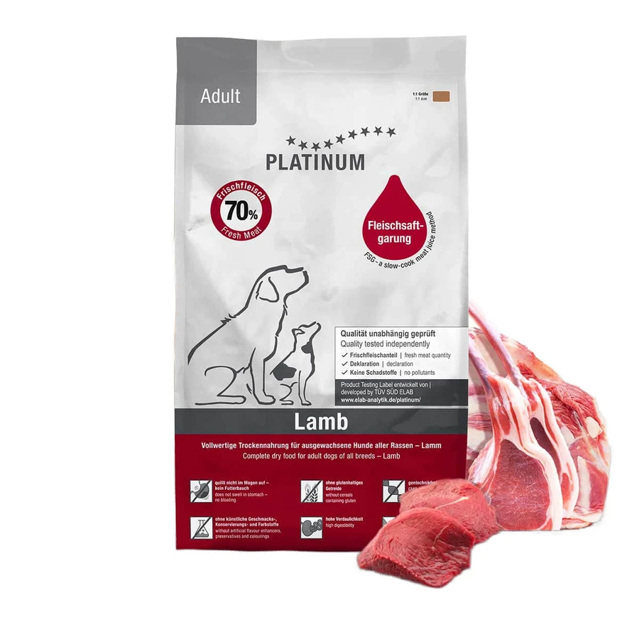 PLATINUM Adult, XS-XL, Lam, droog hondenvoer, semimoist, 5kg