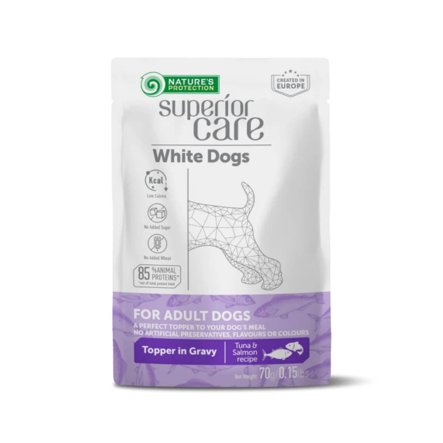 NATURES PROTECTION Superior Care Superior Care Perros Blancos, XS-XL, Atún y Salmón, comida húmeda en bolsitas, (topping), 70g, 70g
