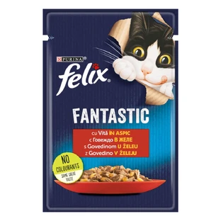 PURINA Felix Fantastic, Rundvlees, zakje natvoer voor katten, (in aspic), 85g