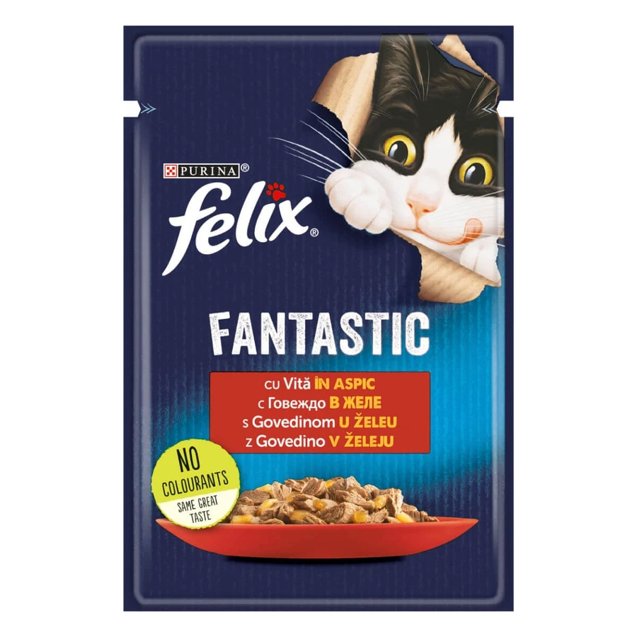 PURINA Felix Fantastic, Rundvlees, zakje natvoer voor katten, (in aspic), 85g