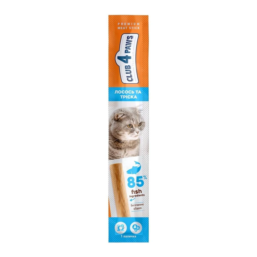 CLUB 4 PAWS Premium Stick, premios para gatos, salmón, salmón y bacalao, 5g