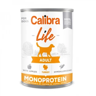 CALIBRA Life, XS-XL, Kalkoen en Appels, ingeblikt enkelvoudig eiwit graanvrij natvoer voor honden, (paté), 400g