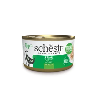 SCHESIR Complément en Gelée, Poulet, nourriture humide en conserve pour chats, (en aspic), 70g