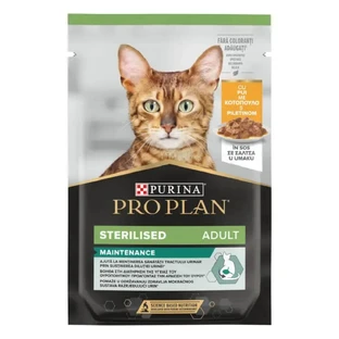 PURINA Pro Plan Sterilized Onderhoud, Kip, zakje natvoer voor gesteriliseerde katten, (in saus), 85g