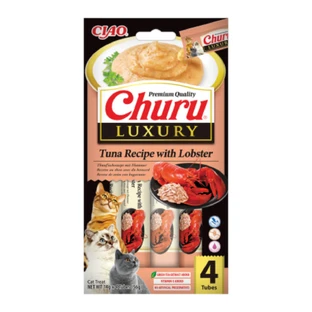 INABA Churu Luxury, Tuna and Lobster, sachet de récompense pour chat sans céréales, (purée), 56g