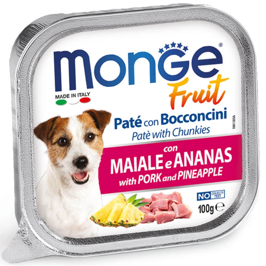 MONGE Fruit, XS-XL, Schweinefleisch und Ananas, getreidefreies Nassfutter für Hunde, (im eigenen Saft), 100g