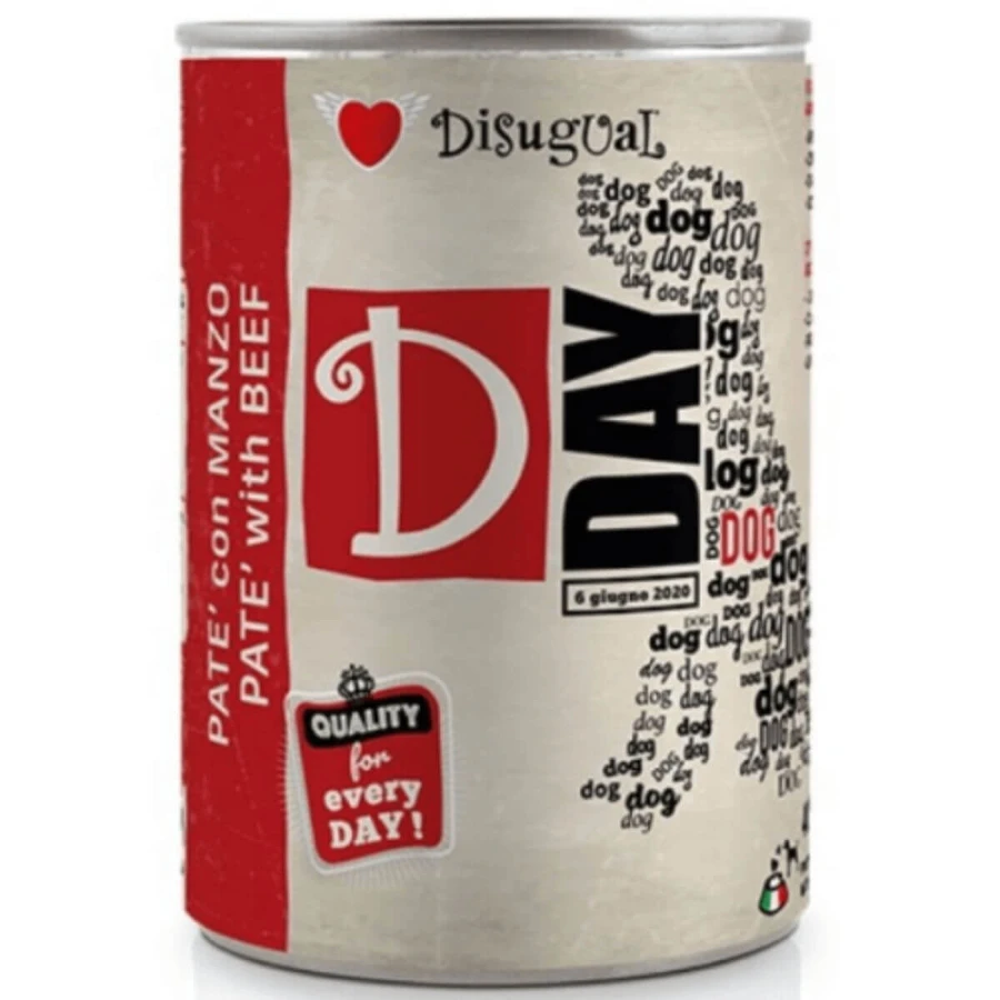 DISUGUAL D Day Dog, XS-XL, boeuf, nourriture humide en conserve sans céréales, (pâté), 400g