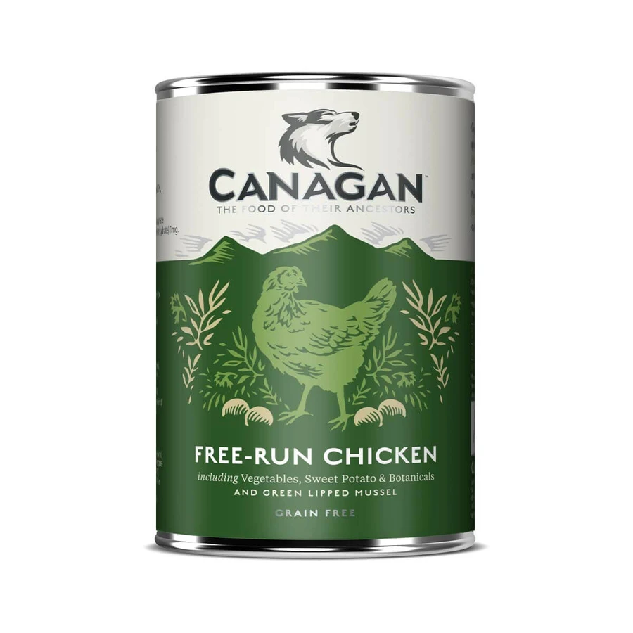 CANAGAN Free-Run Chicken, XS-XL, Pollo, comida húmeda en lata sin cereales para perros jóvenes y adultos, (en sopa), 400g