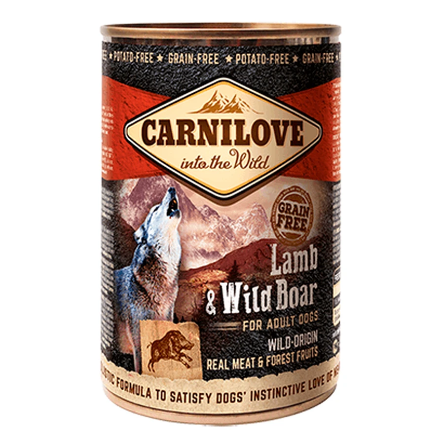 CARNILOVE, Cordero y Jabalí, comida húmeda en lata sin cereales, (en aspic), 400g