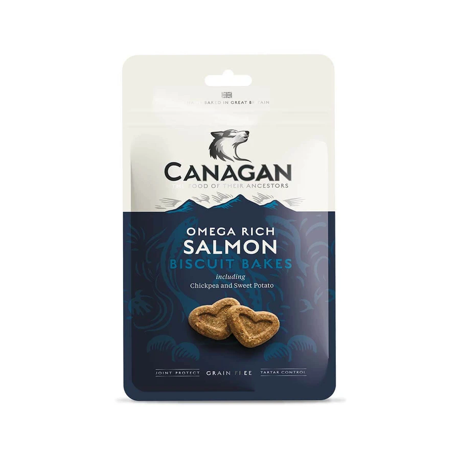 CANAGAN Omega Rich Salmon Biscuit Bakes, XS-XL, Zalm, graanvrije beloningszakjes voor junior & volwassen honden, 150g
