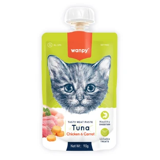 WANPY Tasty Tasty Meat Paste, Tuna and Chicken, cat reward bag, (puree), 90g