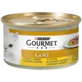 PURINA Gourmet Gourmet Gold Duo, Manzo e Pollo, cibo umido per gatti in scatola, (in salsa), 85g
