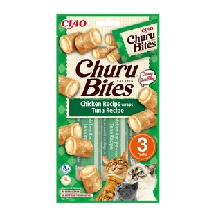 INABA CIAO Churu Bites, Kip en Tonijn, graanvrije kattensnoepjes, gevulde pellets, 10g x 3